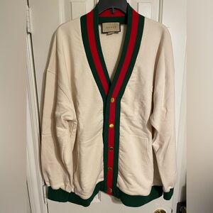 Gucci Men’s size small lightweight cotton cardigan with stripe detail